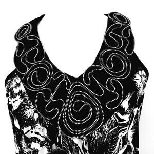 Black White Racer Back Halter Top Accent Metal Zipper Tank Rock Goth Blouse MED